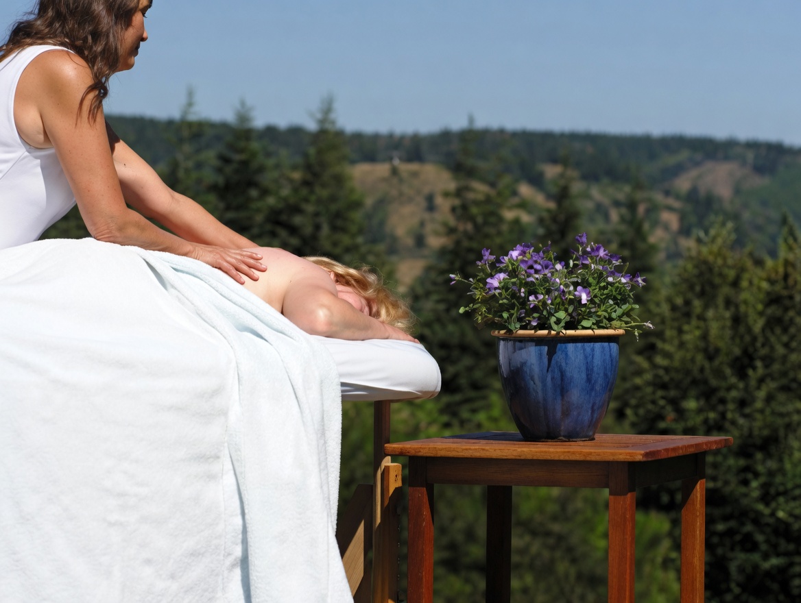 Therapeutic massage overlooking the Oregon coastal hills
